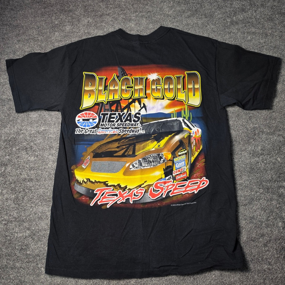 Vintage 2005 Texas Motor Speedway Black Gold Racing T-Shirt Mens Medium Black